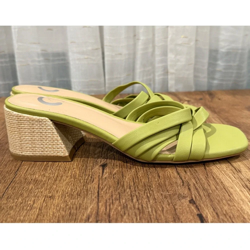 Journee Collection Moree Light Green Open‎ Square Toe Block Heel Slide Sandals 7